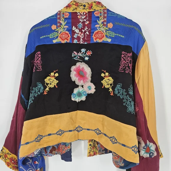 Johnny Was Floral Embroidered Silk Open Front Kimono Cardigan - Picture 13 of 16